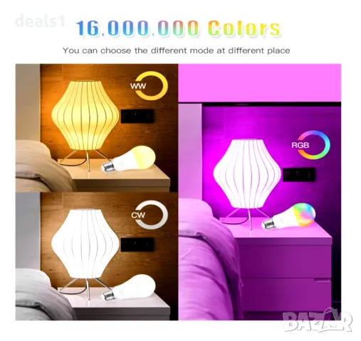 Tuya BLE RGB Интелигентна LED Крушка Е27 9W 220V, снимка 6 - Крушки - 47704902