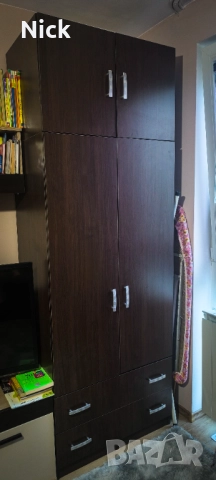 Двукрилен гардероб с надстройка, снимка 5 - Гардероби - 52148322