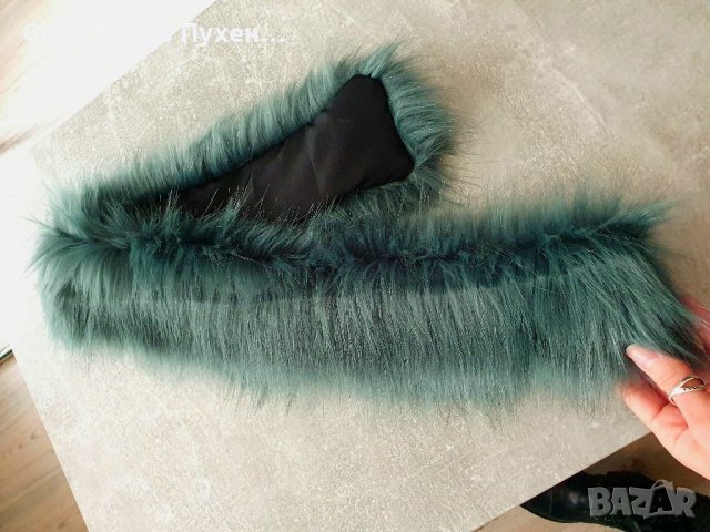 НОВО Зелена Пухена яка Еко/изкуствен косъм. Пух за качулка Пухче , снимка 2 - Шалове - 39100057