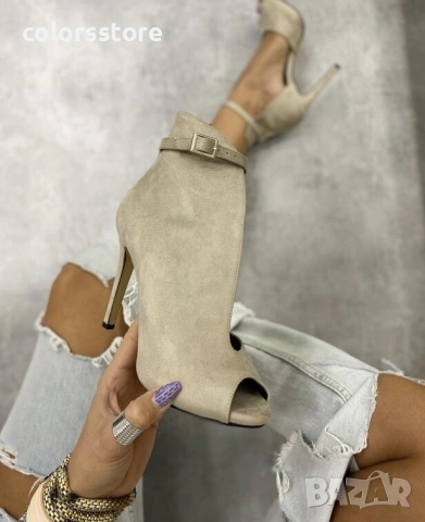 Летни боти на ток - бежов велур - ST31 