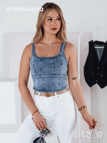 Дамски дънков топ VESTTOP, снимка 5 - Корсети, бюстиета, топове - 50677381