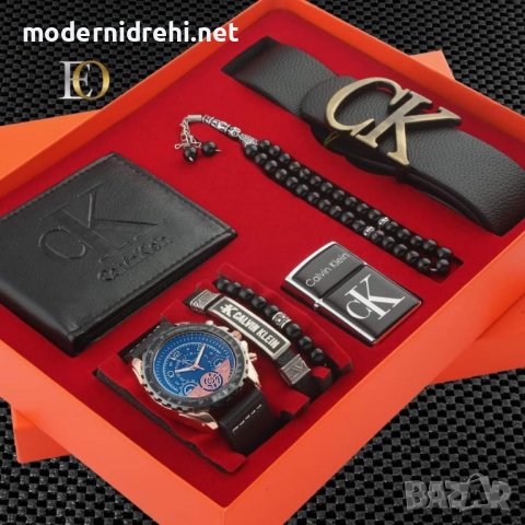 Комплект Calvin Klein колан,часовник,портфейл,броеница,запалка,гривна