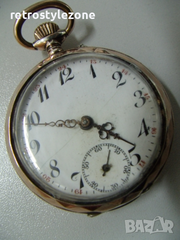 № 6154 стар френски джобен часовник   - REMONTOIR Sylindre   - сребърен с позлата   , снимка 2 - Антикварни и старинни предмети - 36437361