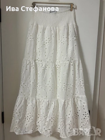 бяла разкошна 100 % памук памучна  елегантна дълга ажурна пола ажурена пола