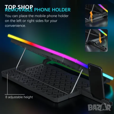 Охлаждаща подложка за лаптоп TopMate C12 RGB геймърски, снимка 5 - Лаптоп аксесоари - 48836488