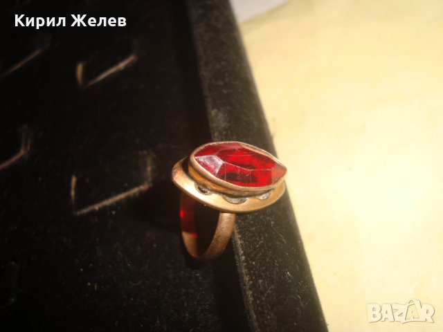 СТАР МЕДЕН ПОЗЛАТЕН ПРЪСТЕН с ЮВЕЛИРНО ФАСЕТИРАН ГРАНАТ АРТ ДЕКО УНИКАТ МАЙСТОРСКИ 21657, снимка 5 - Антикварни и старинни предмети - 32552903