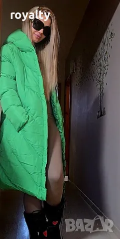 Зелено дълго дамско зимно яке , снимка 2 - Якета - 49181066