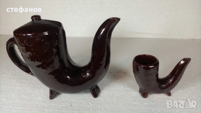 Глинен комплект за греяна ракия, тип ритон, Ханска шатра, снимка 4 - Чаши - 52918389