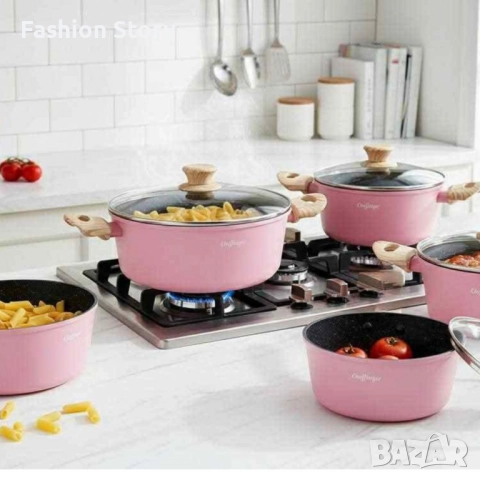 Cheffinger - Розов комплект тенджери, с мраморно покритие, здравословно готвене без залепване, снимка 3 - Съдове за готвене - 51946656