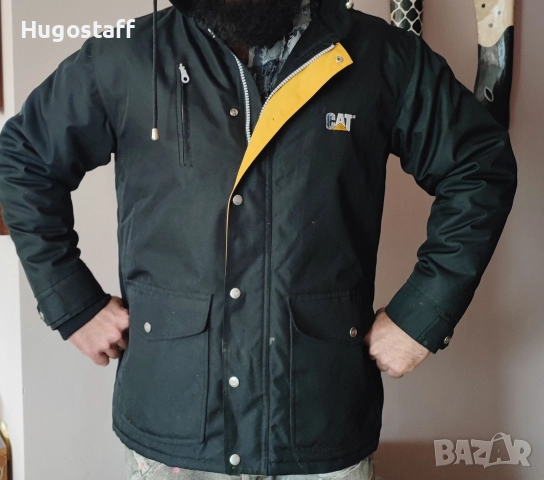 Мъжко черно качулка непромокаемо работно яке Caterpillar heavy duty (CAT).