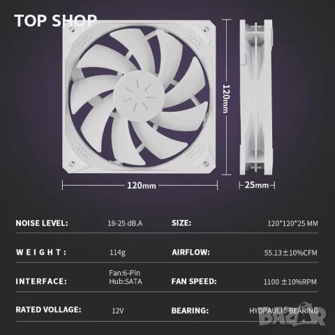 UpHere геймърски 120 мм ARGB охлаждащи вентилатори за компютър, пакет от 6 (NT1206-6), снимка 4 - Захранвания и кутии - 49937579