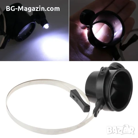 Професионална мощна увеличителна лупа глава за око с LED осветление часовникарска бижутерска лед, снимка 6 - Други инструменти - 50921213