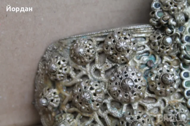 Сребърна пафта със зелен и черен емайл, снимка 2 - Антикварни и старинни предмети - 47281998
