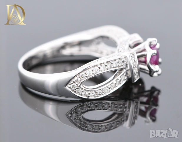 Нов Златен Пръстен с Естествен Рубин и 0.74кт Естествени Диаманти, снимка 7 - Пръстени - 53357760