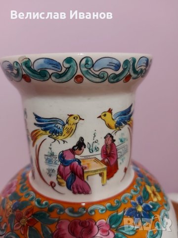 Стара порцеланова ваза в японски стил. Ръчно рисувана, снимка 7 - Антикварни и старинни предмети - 43716753