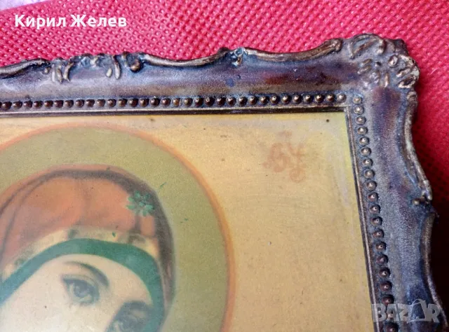 СТАРА ПРАВОСЛАВНА ИКОНА ПРЕСВЕТА БОГОРОДИЦА с МЛАДЕНЕЦА с КРАСИВА БАКЕЛИТЕНА РАМКА 47632, снимка 4 - Антикварни и старинни предмети - 47908855