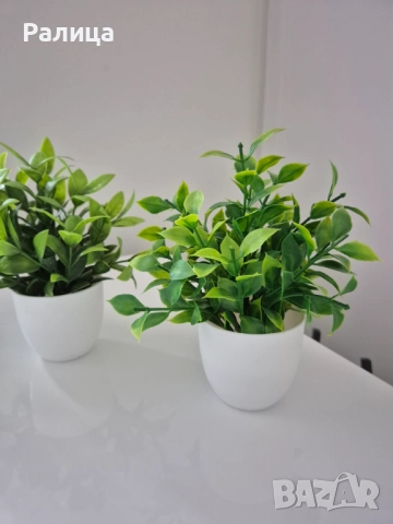 Комплект от 3 бели саксии с изкуствена зеленина, снимка 2 - Изкуствени цветя - 53001713