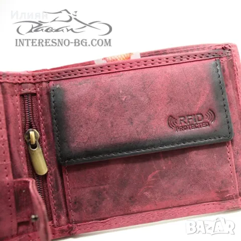 Рокерски портфейл от естествена кожа SKULL (red), снимка 6 - Портфейли, портмонета - 47709684