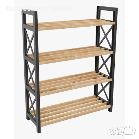 Поставка за обувки с 4 просторни рафта, органайзер за коридор, дърво и здрава пластмаса, 64 x 18 x 5