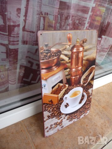 Метална табела кафе кафемелачка зърна джезве дървена лъжица, снимка 2 - Декорация за дома - 43121641