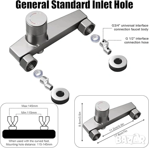 НОВ Термостатичен смесител за баня / вана , снимка 6 - Смесители - 53603138