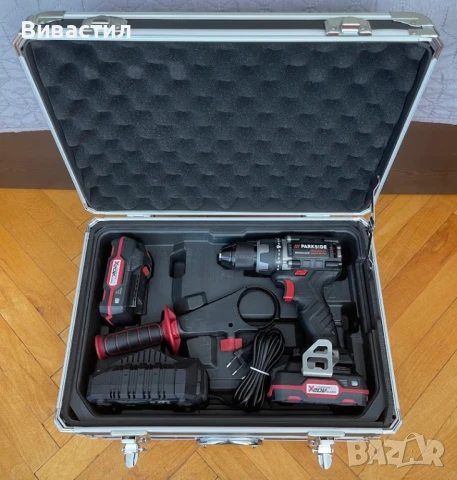 Parkside Performance Черен Винтоверт Парксайд с AL куфар с аксесоари, снимка 3 - Винтоверти - 50773530