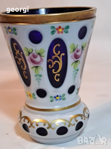 ваза Bohemia цветно стъкло с позлата , снимка 2 - Вази - 51941737