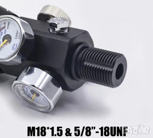 PCP вентил / кран с редуктор M18×1.5 и 5/8”-18UNF за бутилка 300 bar, снимка 2 - Оборудване и аксесоари за оръжия - 52589484
