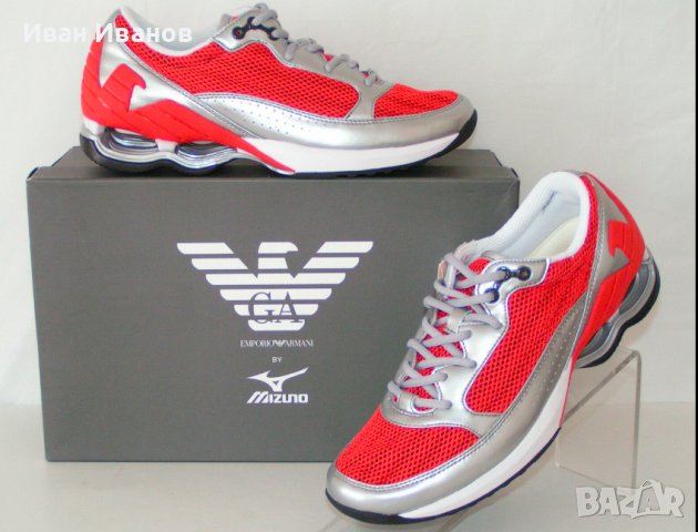 сникърси NIB ARMANI SPORT SILVER LEATHER RED MESH LACE UP INFINITYномер 42 