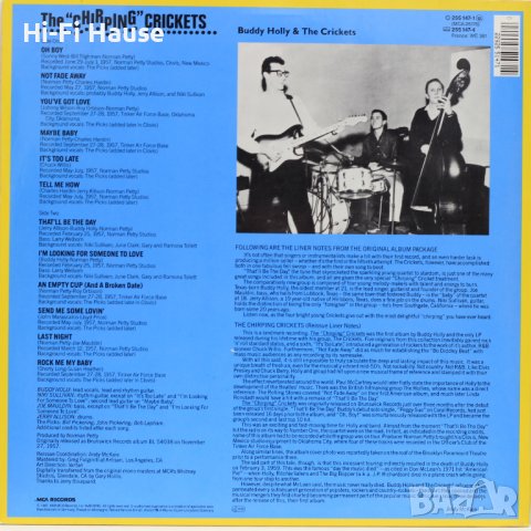 The Crickets–The "Chirping" Crickets-Грамофонна плоча-LP 12”, снимка 2 - Грамофонни плочи - 39636827