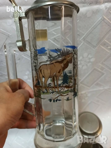 Немски стари стъклени масивни халби 5 броя с животни ,доста масивни 23 см височина., снимка 7 - Антикварни и старинни предмети - 50590492