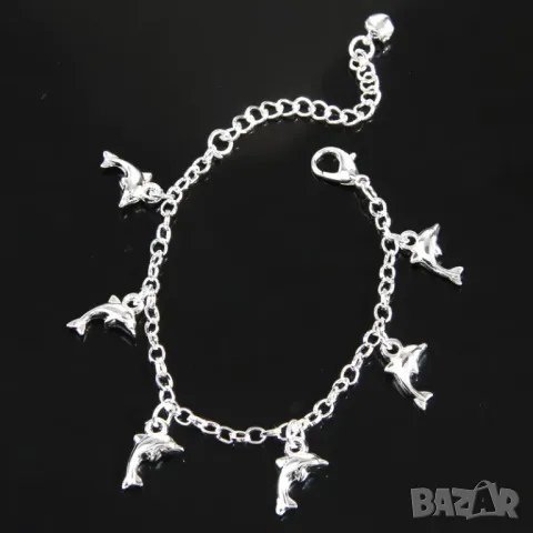 Сребърна гривна делфини, снимка 2 - Гривни - 48482994