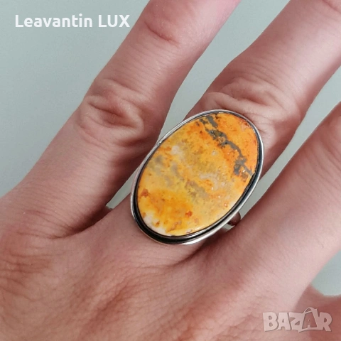 Сребърен пръстен с пчелен Яспис , снимка 5 - Пръстени - 53573849