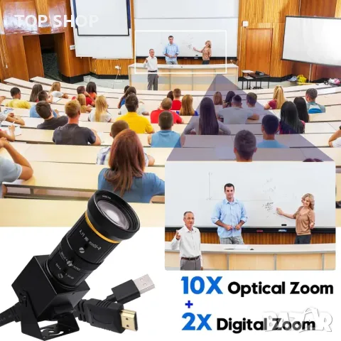 Svpro HDMI USB камера 4K 60fps USB3.0, 5-50 мм телефото обектив, 10х, снимка 7 - Камери - 49444102