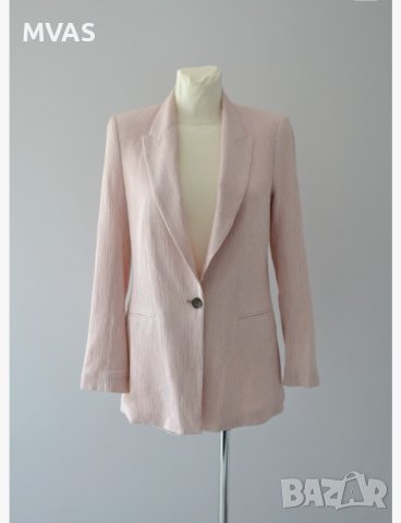 Ново дамско сако H&M Розово бяло райе удължено S 36 размер, снимка 3 - Сака - 43437010