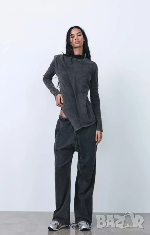 Сива асиметрична блуза, снимка 2 - Блузи с дълъг ръкав и пуловери - 53156961