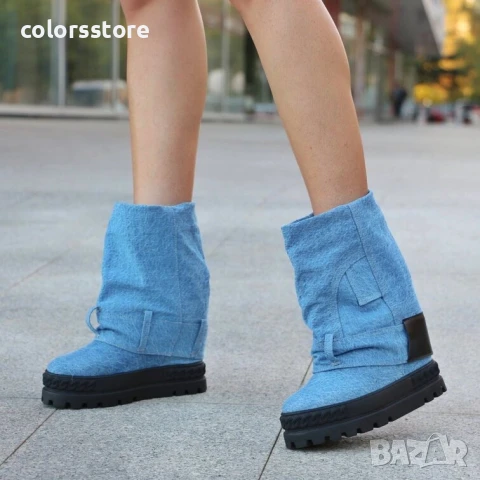 Боти на платформа - син деним - BP23 , снимка 2 - Дамски боти - 51237168