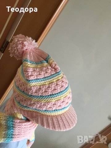 Нов комплект шапка и шал, розово, снимка 1