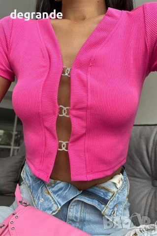 Дамски модерен топ Циклама и Синьо, снимка 3 - Корсети, бюстиета, топове - 50910320