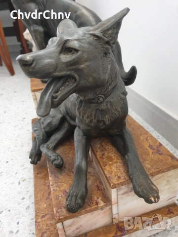 57см-20кг Carvin ЦAM статуетка/стара френска скулптура/фигура на кучета-немски овчарки, снимка 9 - Статуетки - 53483355