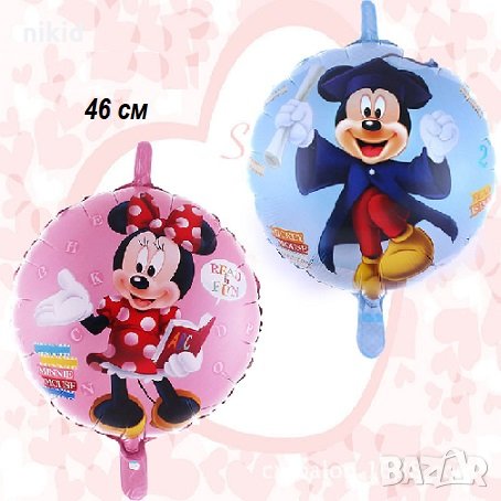 Мики Мини Маус Mickey Minnie Mouse учение кръгъл фолио фолиев балон хелий и въздух парти рожден ден, снимка 1 - Други - 26605091