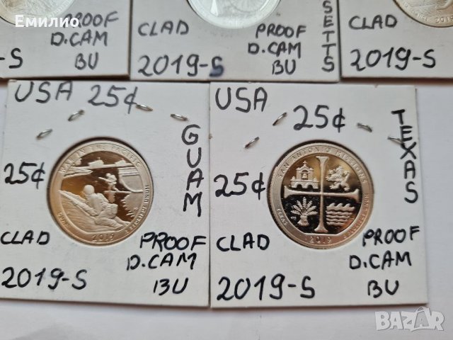 USA 🇺🇸 SET 5 COINS. 25 CENTS 2019-S PROOF CLAD DCAM , снимка 2 - Нумизматика и бонистика - 32295632