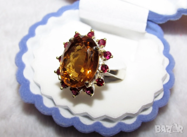 925 сребърен пръстен с красив цитрин подходящ за подарък, снимка 2 - Пръстени - 51736088