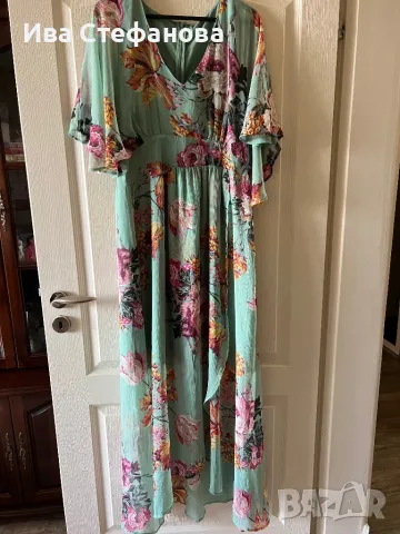 wow нова  етикета дълга елегантна разкошна ефирна рокля флорален принт цветя Хл XL размер, снимка 3 - Рокли - 49855228