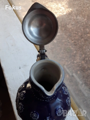 Стара немска колекционерска кана за вино с капак керамика, снимка 4 - Антикварни и старинни предмети - 53444536