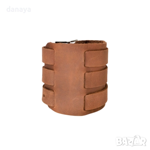 6277 Широка мъжка кожена гривна с 3 закопчалки, снимка 5 - Гривни - 52342207