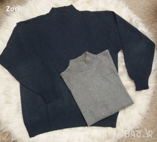 Мъжка тъмносиня вълнена блуза фино плетиво с полу-поло яка , снимка 2 - Пуловери - 43569506