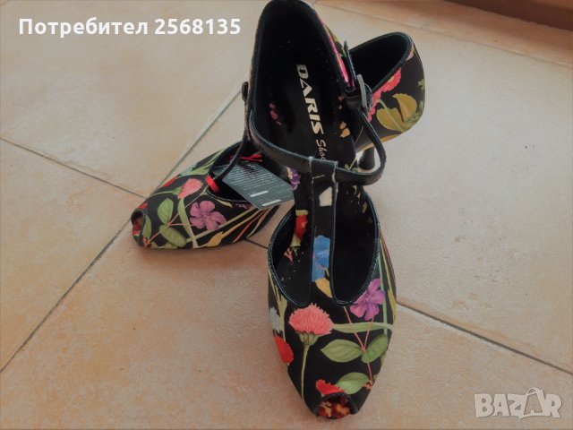 Обувки ЕСТЕСТВЕНА Кожа с Красив цветен Принт на цветя!НОВИ с Етикет! №36, снимка 2 - Дамски обувки на ток - 35523777