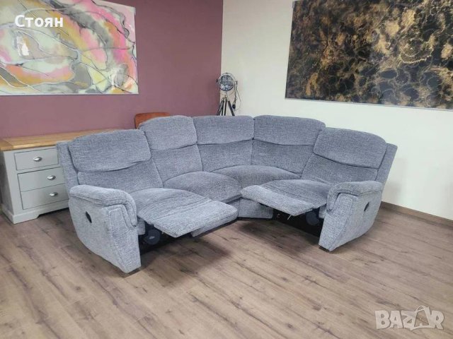 ПРОМОЦИЯ!!! Сив ъглов диван от плат с ръчен релаксиращ механизъм, снимка 2 - Дивани и мека мебел - 43896533