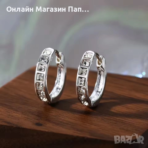 Посребрени халки с цирконий – елегантни обеци 16мм, снимка 5 - Обеци - 52340363